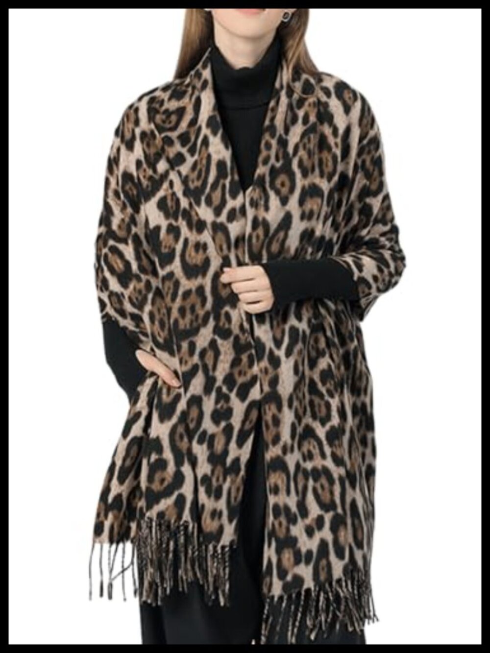 Large Long Leopard Print Fringe Blanket Scarf Warm Wrap Shawl